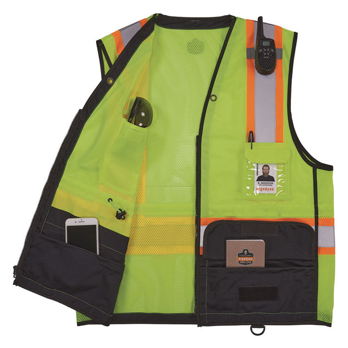 GloWear 8251HDZ Class 2 Two-Tone Hi-Vis Safety Vest, Polyester, 2X-Large to 3X-Large, Lime