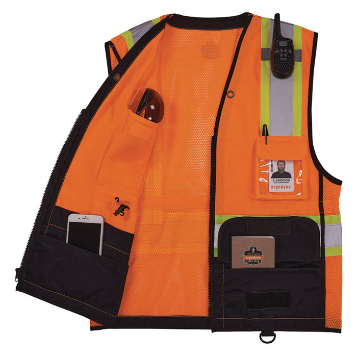 GloWear 8251HDZ Class 2 Two-Tone Hi-Vis Safety Vest, Polyester, Small to Medium, Orange
