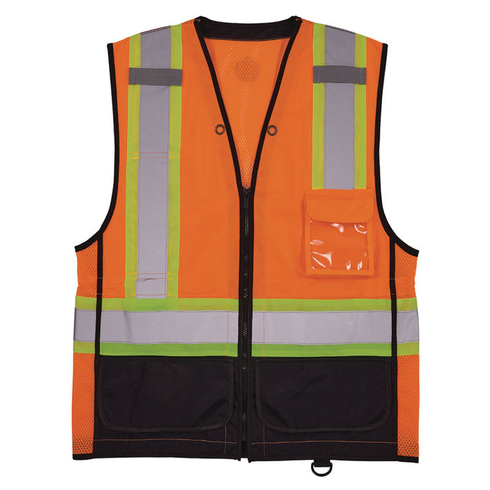GloWear 8251HDZ Class 2 Two-Tone Hi-Vis Safety Vest, Polyester, Small to Medium, Orange