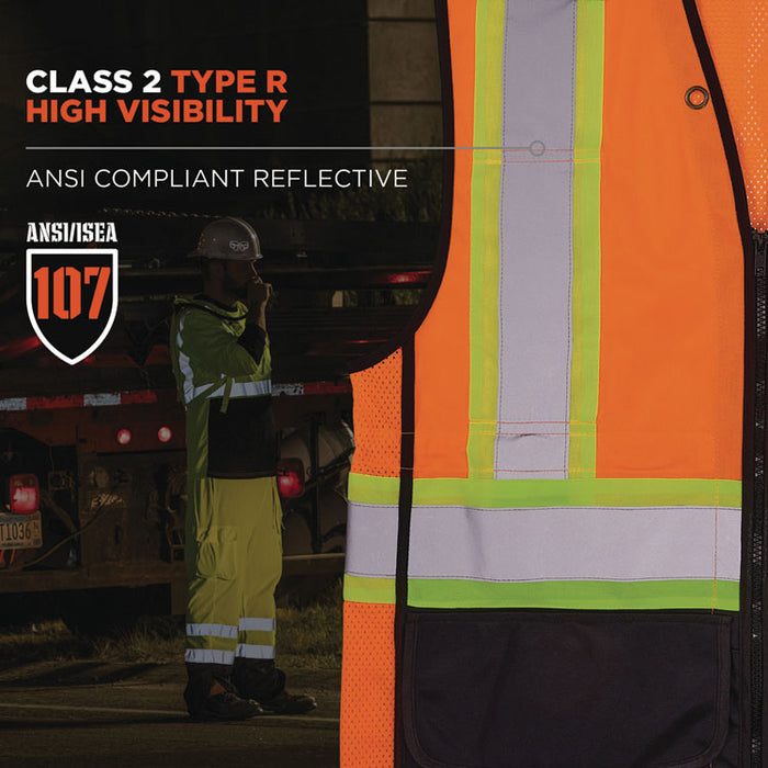 GloWear 8251HDZ Class 2 Two-Tone Hi-Vis Safety Vest, Polyester, 4X-Large to 5X-Large, Orange