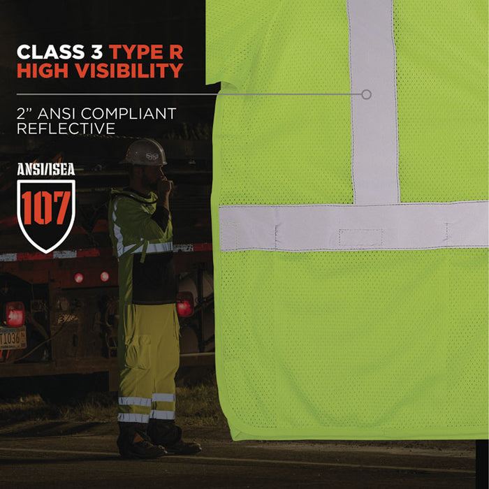 GloWear 8315BA Class 3 Hi-Vis Breakaway Safety Vest,Polyester, 2X-Large to 3X-Large, Lime