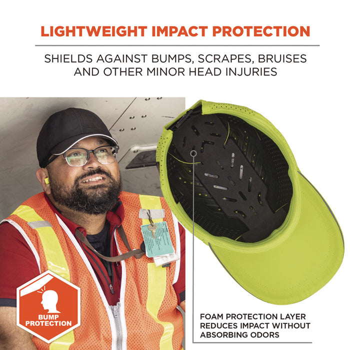Skullerz 8947 Lightweight Baseball Hat and Bump Cap Insert, Front Brim, X-Small to Small (6.25 to 7.25), 0.2" Insert, Lime