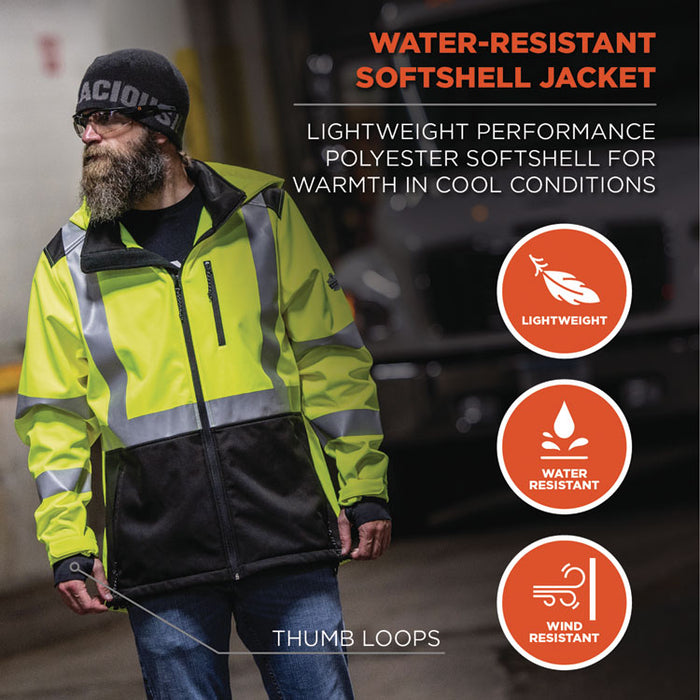 GloWear 8353 Class 3 Hi-Vis Softshell Water-Resistant Jacket, Small, Lime