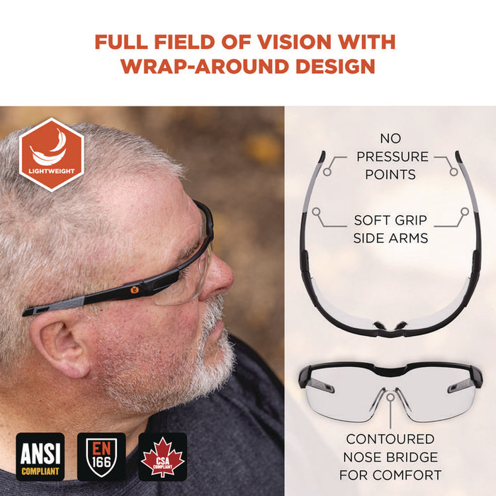 Skullerz DELLENGER Anti-Fog Safety Glasses with Adjustable Temples, Matte Black Half Frame, Clear Single Lens
