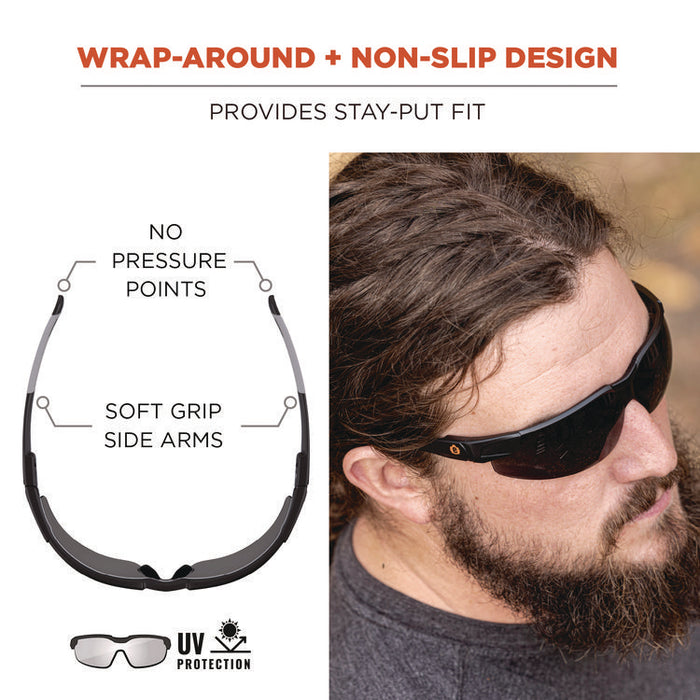 Skullerz DELLENGER Safety Glasses with Adjustable Temples, Matte Black Half Frame, Smoke Single Lens