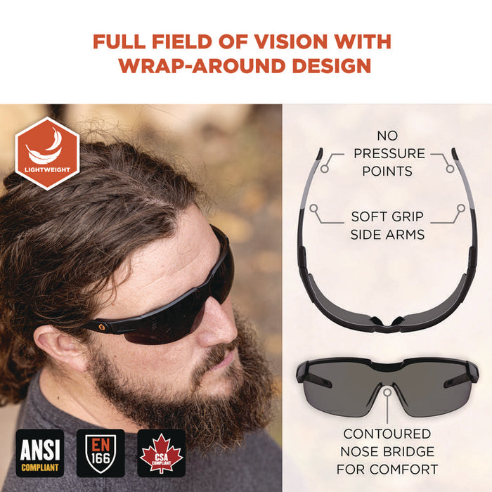 Skullerz DELLENGER Anti-Fog Safety Glasses with Adjustable Temples, Matte Black Half Frame, Smoke Single Lens