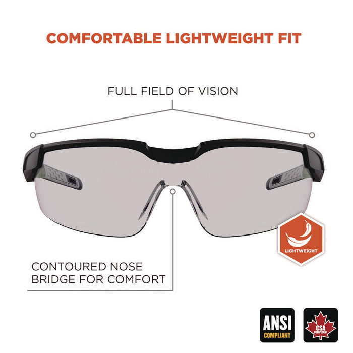 Skullerz DELLENGER Safety Glasses with Adjustable Temples, Matte Black Half Frame, Clear Single I/O Lens