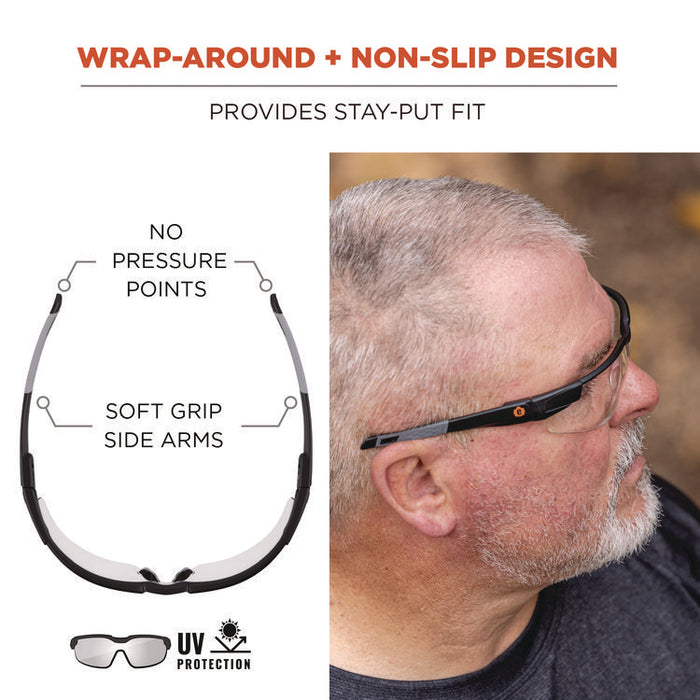 Skullerz DELLENGER Safety Glasses with Adjustable Temples, Matte Black Half Frame, Clear Single I/O Lens