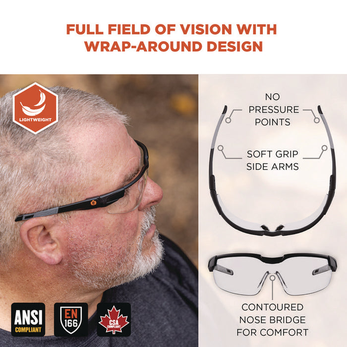 Skullerz DELLENGER Anti-Scratch Anti-Fog Safety Glasses with Adjustable Temples, Matte Black Half Frame, Clear Single Lens