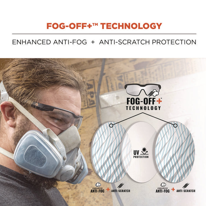 Skullerz DELLENGER Anti-Scratch Anti-Fog Safety Glasses with Adjustable Temples, Matte Black Half Frame, Clear Single Lens