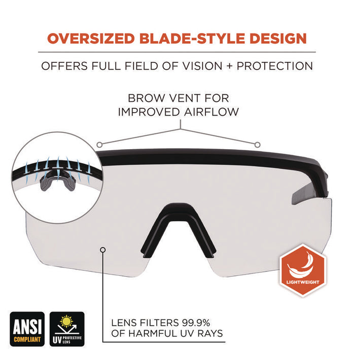 Skullerz AEGIR Safety Glasses, Matte Black Half Frame, Clear Single Lens