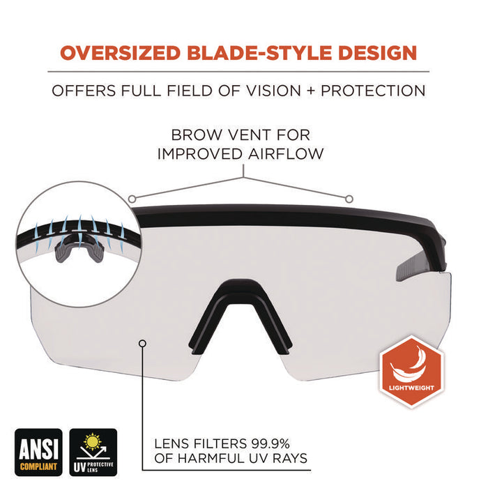 Skullerz AEGIR Anti-Scratch Enhanced Anti-Fog Safety Glasses, Matte Black Half Frame, Clear Single Lens