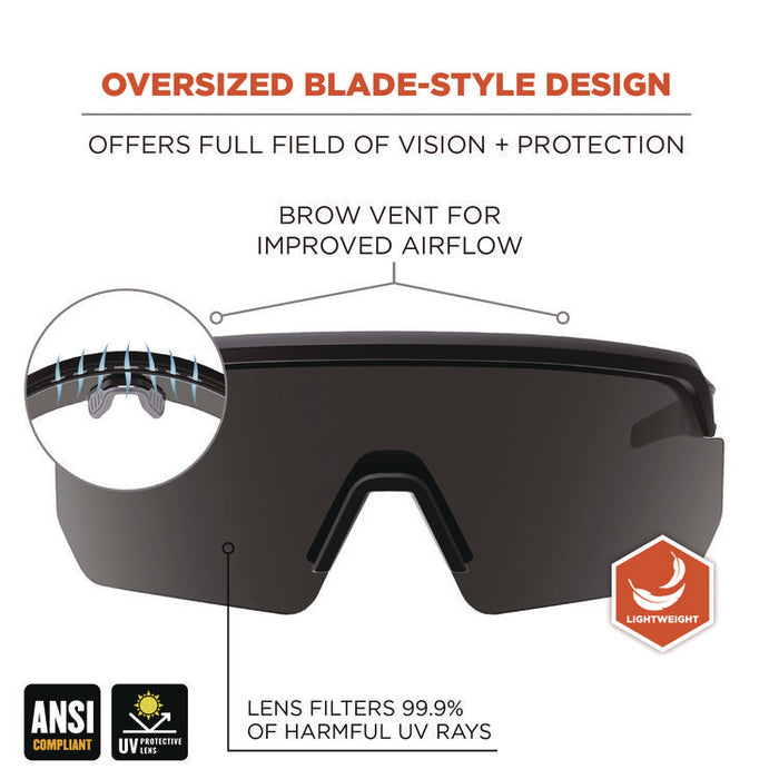 Skullerz AEGIR Safety Glasses, Matte Black Half Frame, Smoke Single Lens