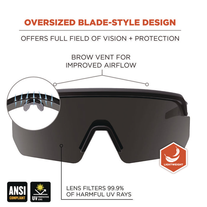 Skullerz AEGIR Anti-Scratch Enhanced Anti-Fog Safety Glasses, Matte Black Half Frame, Smoke Single Lens