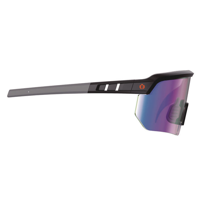Skullerz AEGIR Safety Glasses, Matte Black Half Frame, Mirrored Blue Single Lens