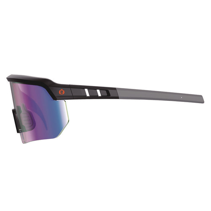 Skullerz AEGIR Safety Glasses, Matte Black Half Frame, Mirrored Blue Single Lens