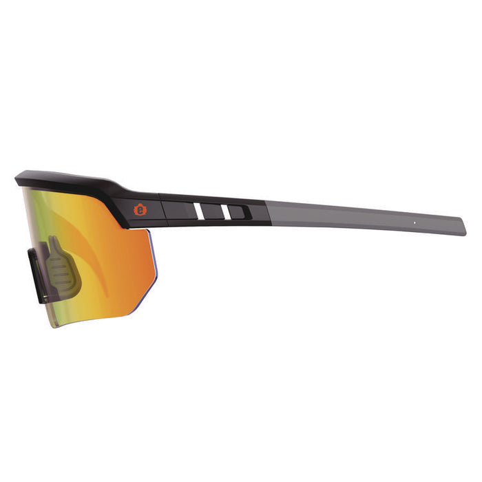 Skullerz AEGIR Safety Glasses, Matte Black Half Frame, Mirrored Orange Single Lens