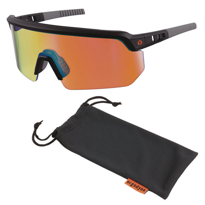 Skullerz AEGIR Anti-Scratch Enhanced Anti-Fog Safety Glasses, Matte Black Half Frame, Mirrored Orange Single Lens
