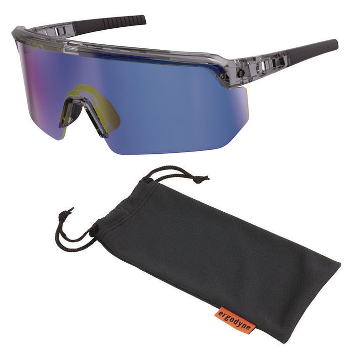 Skullerz AEGIR Safety Glasses, Clear Smoke Half Frame, Mirrored Blue Single Lens