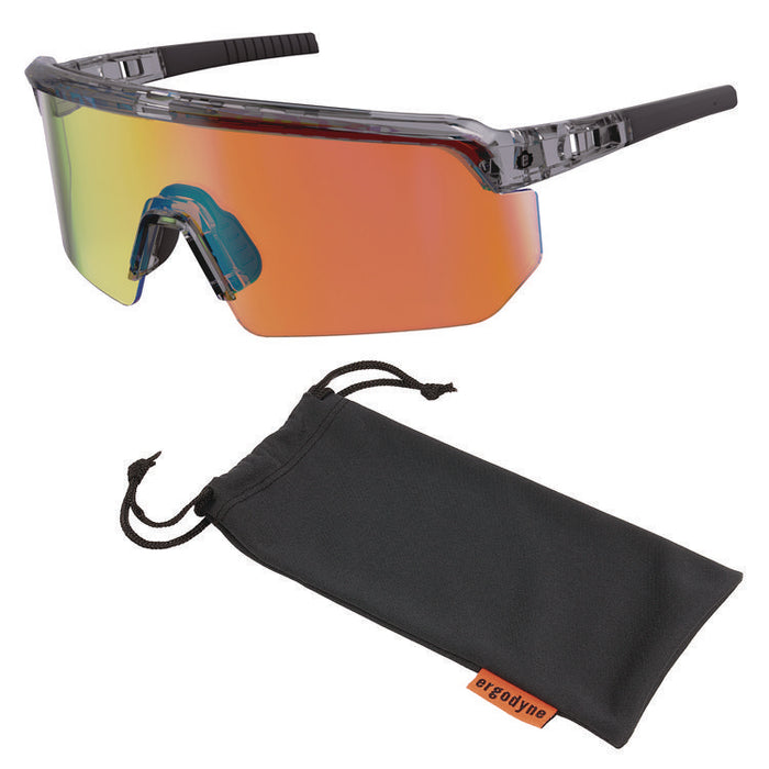 Skullerz AEGIR Anti-Scratch Enhanced Anti-Fog Safety Glasses, Clear Smoke Half Frame, Mirrored Orange Single Lens