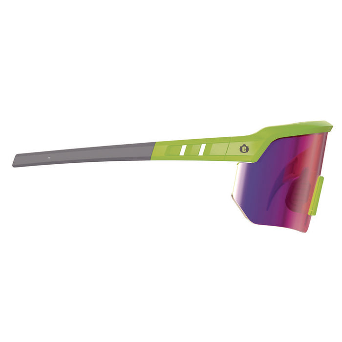 Skullerz AEGIR Safety Glasses, Lime Half Frame, Mirrored Purple Single Lens