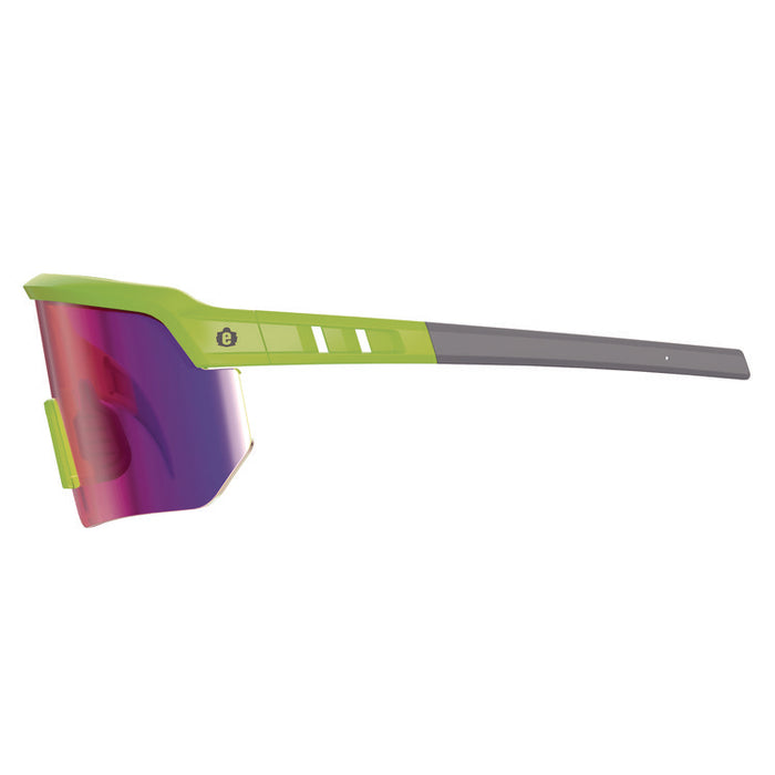 Skullerz AEGIR Safety Glasses, Lime Half Frame, Mirrored Purple Single Lens