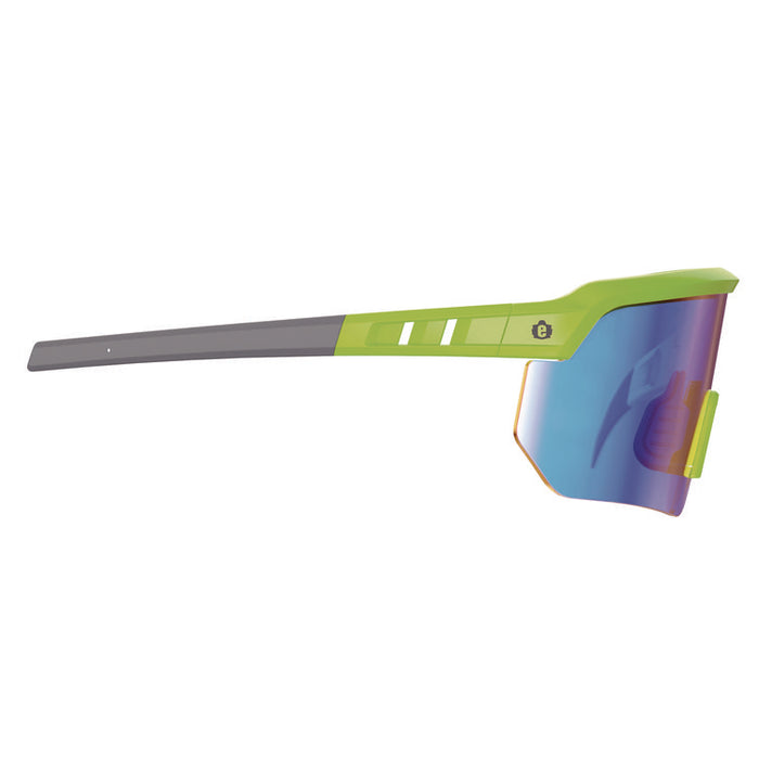 Skullerz AEGIR Safety Glasses, Lime Half Frame, Mirrored Blue Single Lens