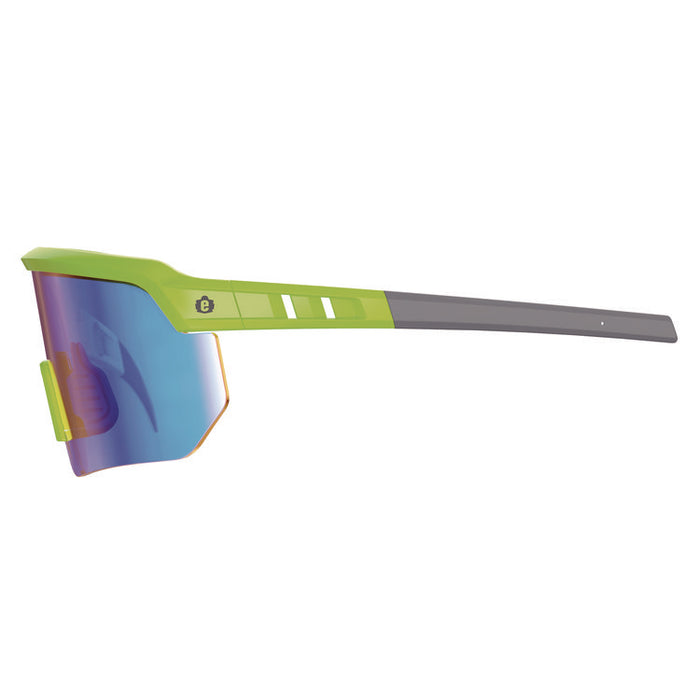 Skullerz AEGIR Safety Glasses, Lime Half Frame, Mirrored Blue Single Lens
