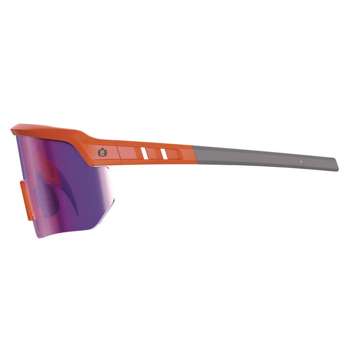 Skullerz AEGIR Safety Glasses, Orange Half Frame, Mirrored Purple Single Lens