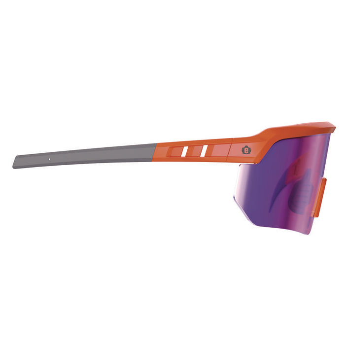 Skullerz AEGIR Anti-Scratch Enhanced Anti-Fog Safety Glasses, Orange Half Frame, Mirrored Purple Single Lens
