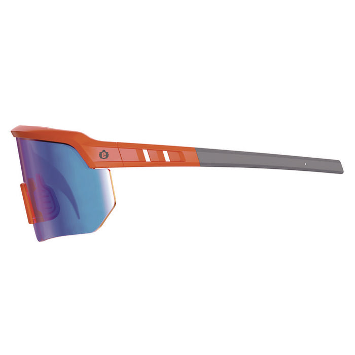 Skullerz AEGIR Safety Glasses, Orange Half Frame, Mirrored Blue Single Lens
