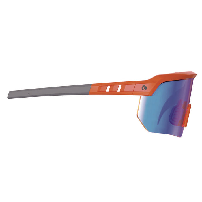 Skullerz AEGIR Anti-Scratch Enhanced Anti-Fog Safety Glasses, Orange Half Frame, Mirrored Blue Single Lens