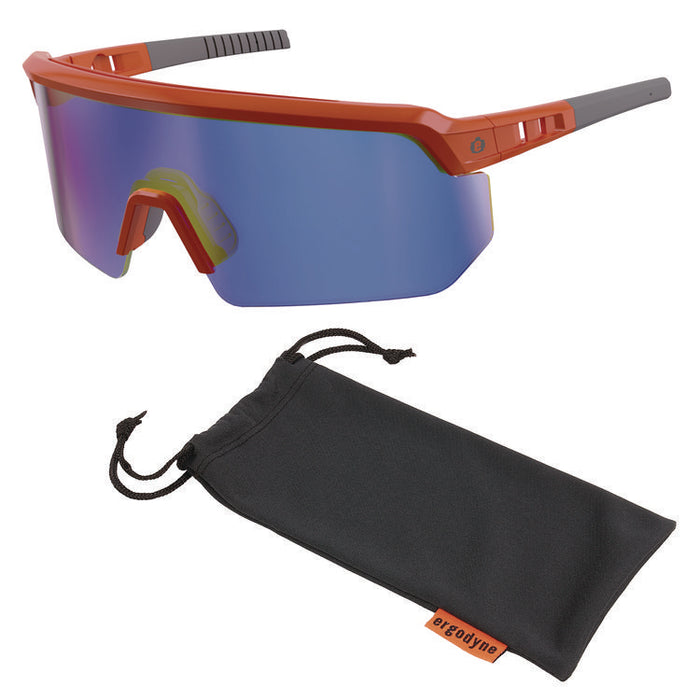 Skullerz AEGIR Anti-Scratch Enhanced Anti-Fog Safety Glasses, Orange Half Frame, Mirrored Blue Single Lens