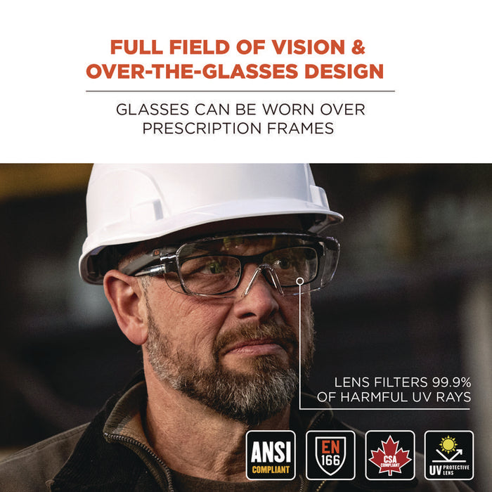 Skullerz OSMIN Safety Glasses, Matte Black Half Frame OTG, Clear Single Lens