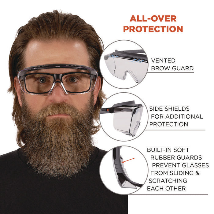Skullerz OSMIN Safety Glasses, Matte Black Half Frame OTG, Clear Single Lens