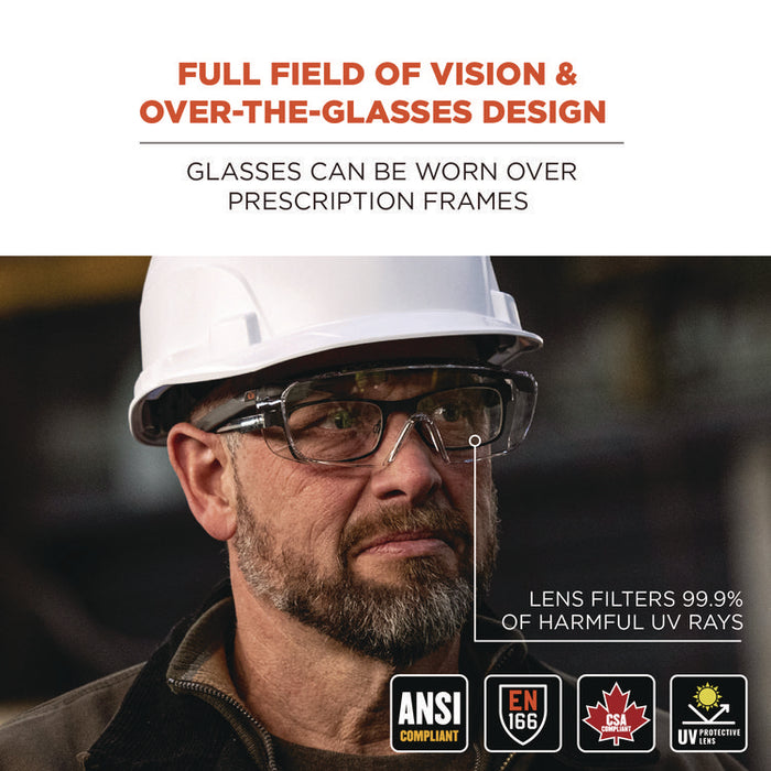 Skullerz OSMIN Anti-Scratch Enhanced Anti-Fog Safety Glasses, Matte Black Half Frame OTG, Clear Single Lens