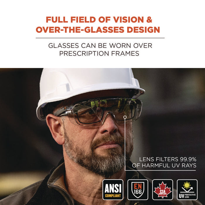 Skullerz OSMIN Safety Glasses, Matte Black Half Frame OTG, Clear Single I/O Lens