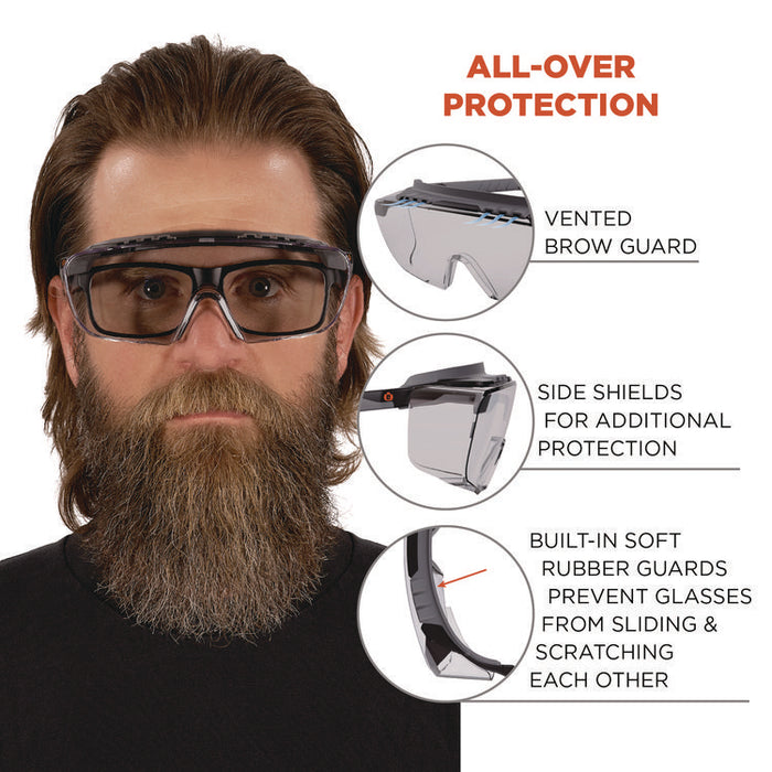 Skullerz OSMIN Safety Glasses, Matte Black Half Frame OTG, Clear Single I/O Lens