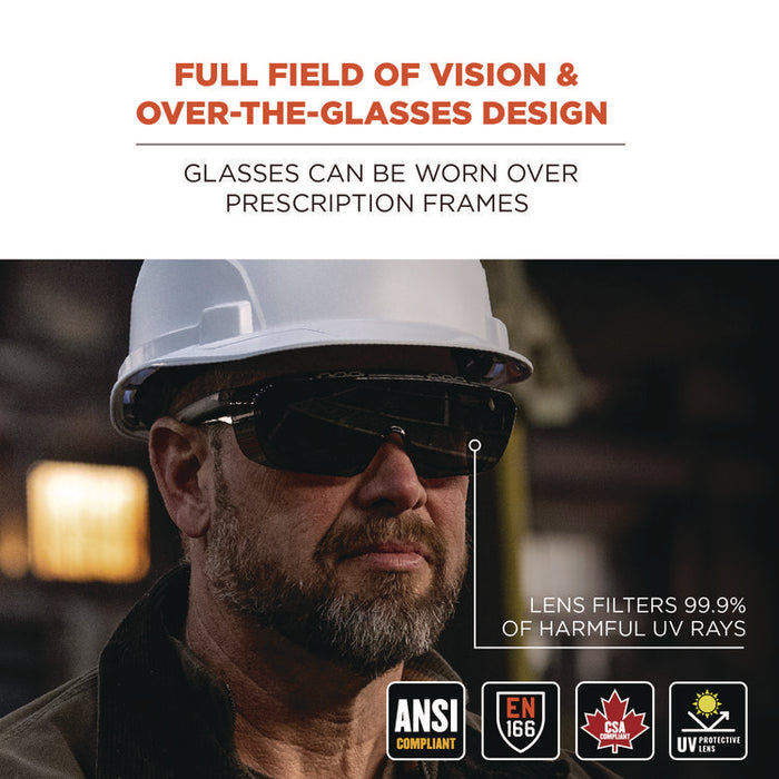 Skullerz OSMIN Safety Glasses, Matte Black Half Frame OTG, Smoke Single Lens
