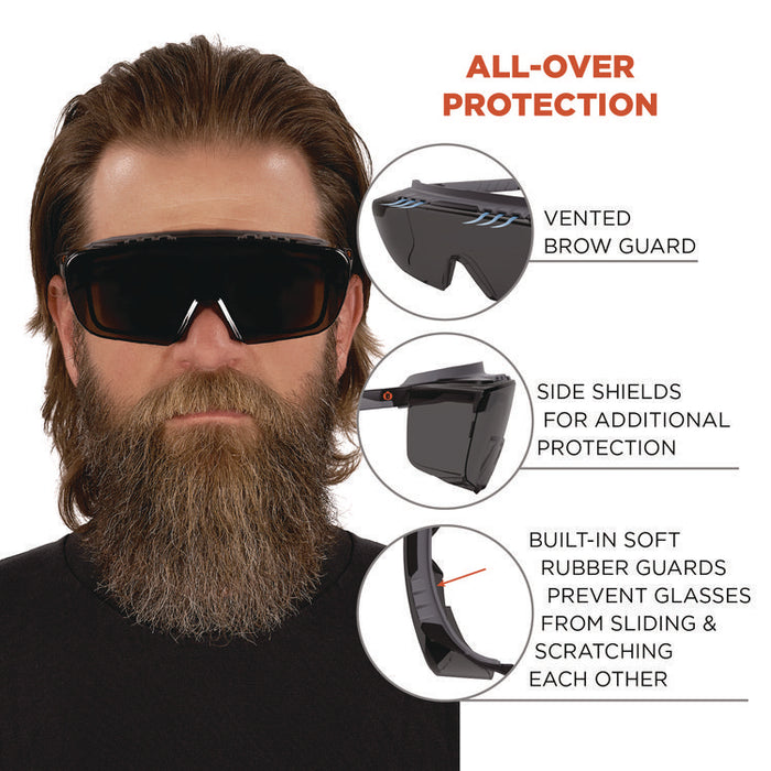 Skullerz OSMIN Safety Glasses, Matte Black Half Frame OTG, Smoke Single Lens