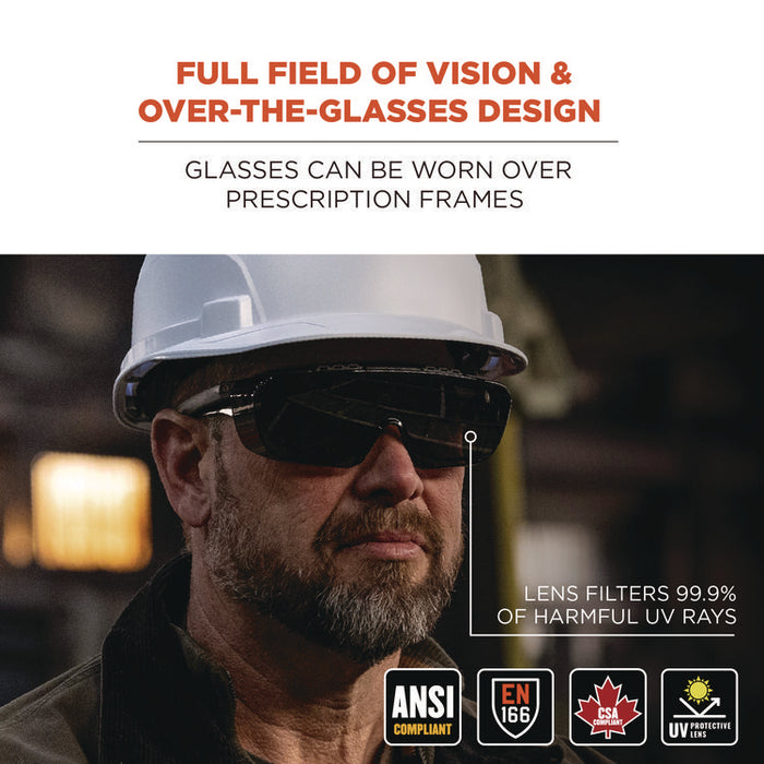 Skullerz OSMIN Anti-Scratch Enhanced Anti-Fog Safety Glasses, Matte Black Half Frame OTG, Smoke Single Lens