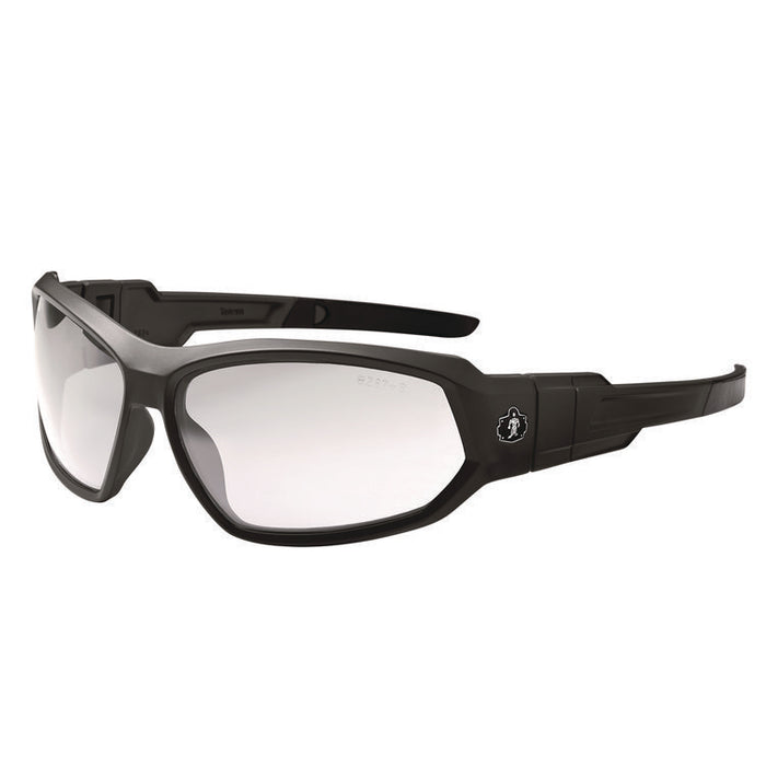 Skullerz LOKI Anti-Scratch Enhanced Anti-Fog Convertible Safety Spoggles with Strap, Matte Black Half Frame, Clear Dual Lens