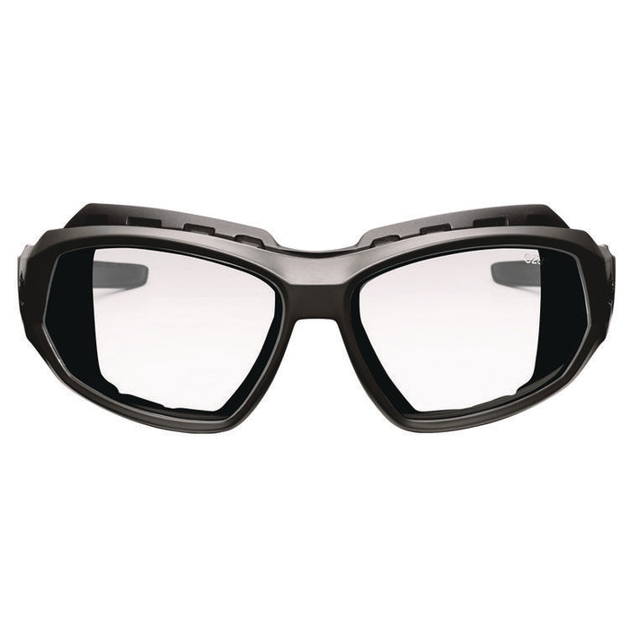 Skullerz LOKI Anti-Scratch Enhanced Anti-Fog Convertible Safety Spoggles with Strap, Matte Black Half Frame, Clear Dual Lens