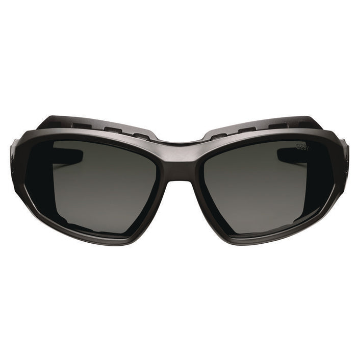 Skullerz LOKI Anti-Scratch Enhanced Anti-Fog Convertible Safety Spoggles with Strap, Matte Black Half Frame, Smoke Dual Lens
