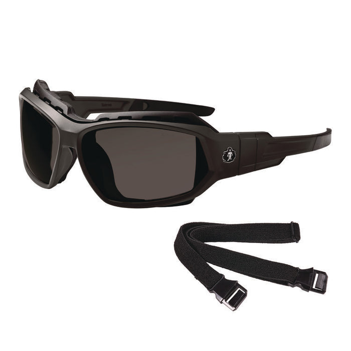 Skullerz LOKI Anti-Scratch Enhanced Anti-Fog Convertible Safety Spoggles with Strap, Matte Black Half Frame, Smoke Dual Lens