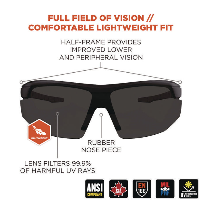 Skullerz SKOLL Anti-Scratch Enhanced Anti-Fog Safety Glasses, Matte Black Half Frame, Smoke Single Lens