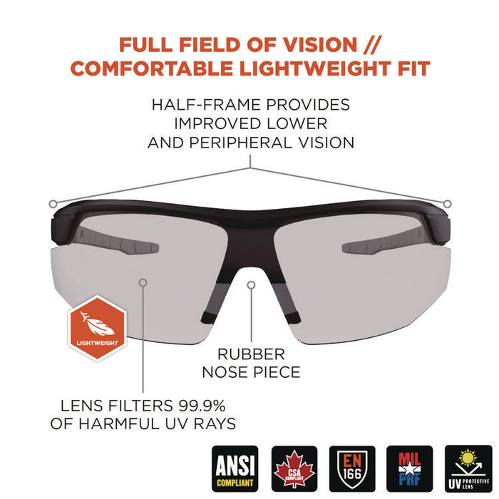 Skullerz SKOLL Anti-Scratch Enhanced Anti-Fog Safety Glasses, Matte Black Half Frame, Clear Single I/O Lens