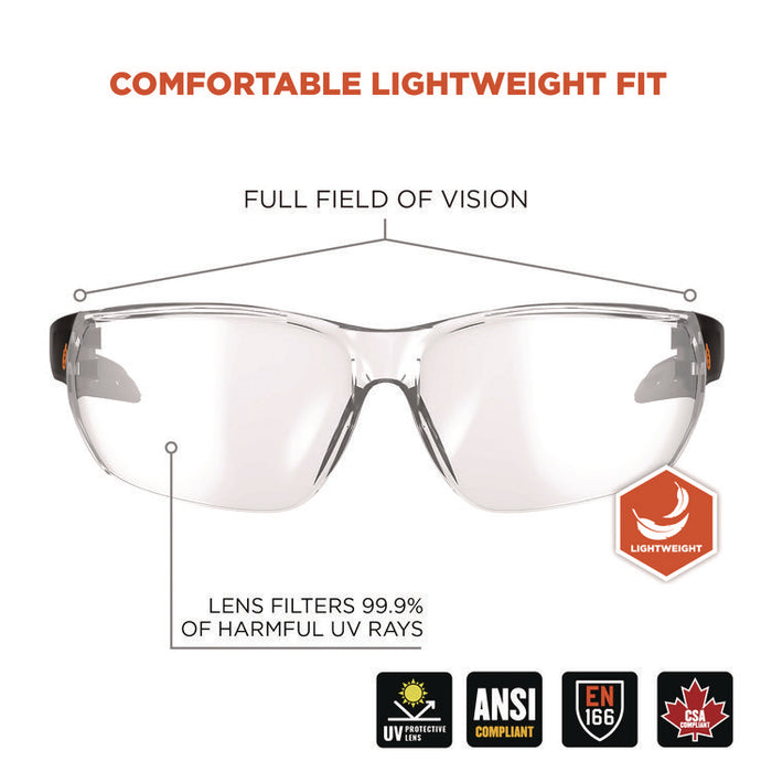 Skullerz VALI Anti-Scratch Enhanced Anti-Fog Safety Glasses, Frameless, Clear Single Lens