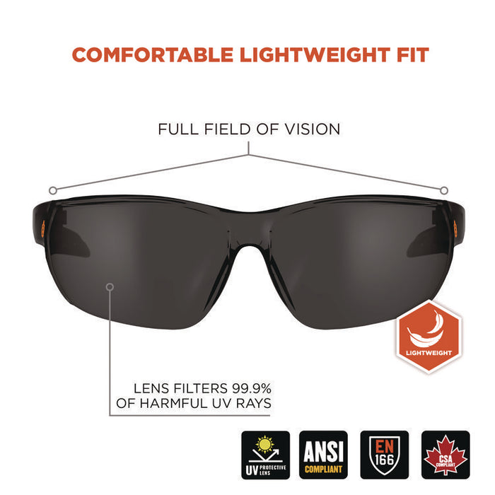 Skullerz VALI Anti-Scratch Enhanced Anti-Fog Safety Glasses, Frameless, Smoke Single Lens