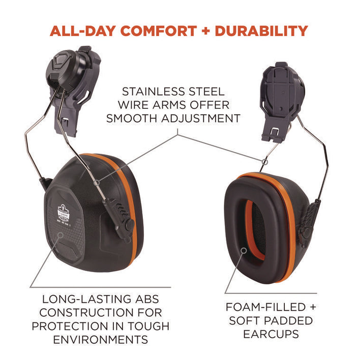 Skullerz 8880 NRR 26dB Hard Hat Mounted Earmuffs, Cap-Style Front Brim, 26 dB NRR, Black/Red